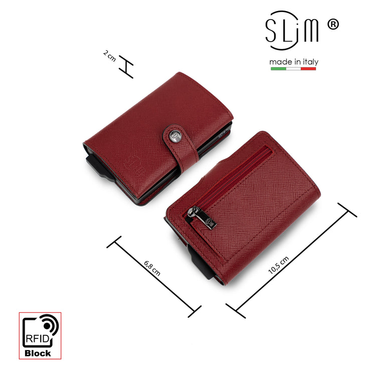 SLim®️ Genuine Saffiano Leather Card Holder, Scratch-Resistant, Blue