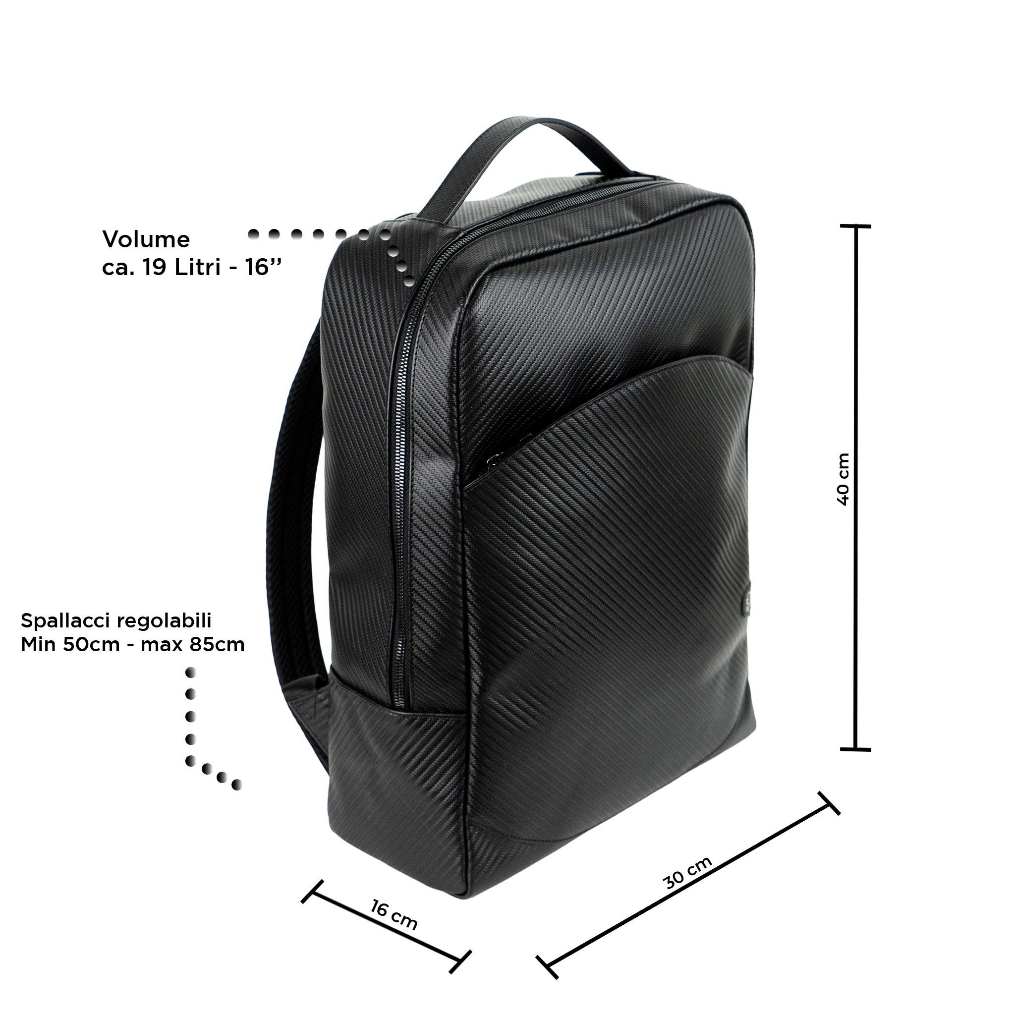 Zaino Grande Vera Pelle Carbon Nero