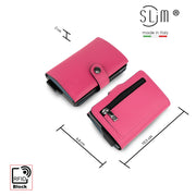 SLim®️ genuine leather wallet in fuchsia and blue with zip coin pocket