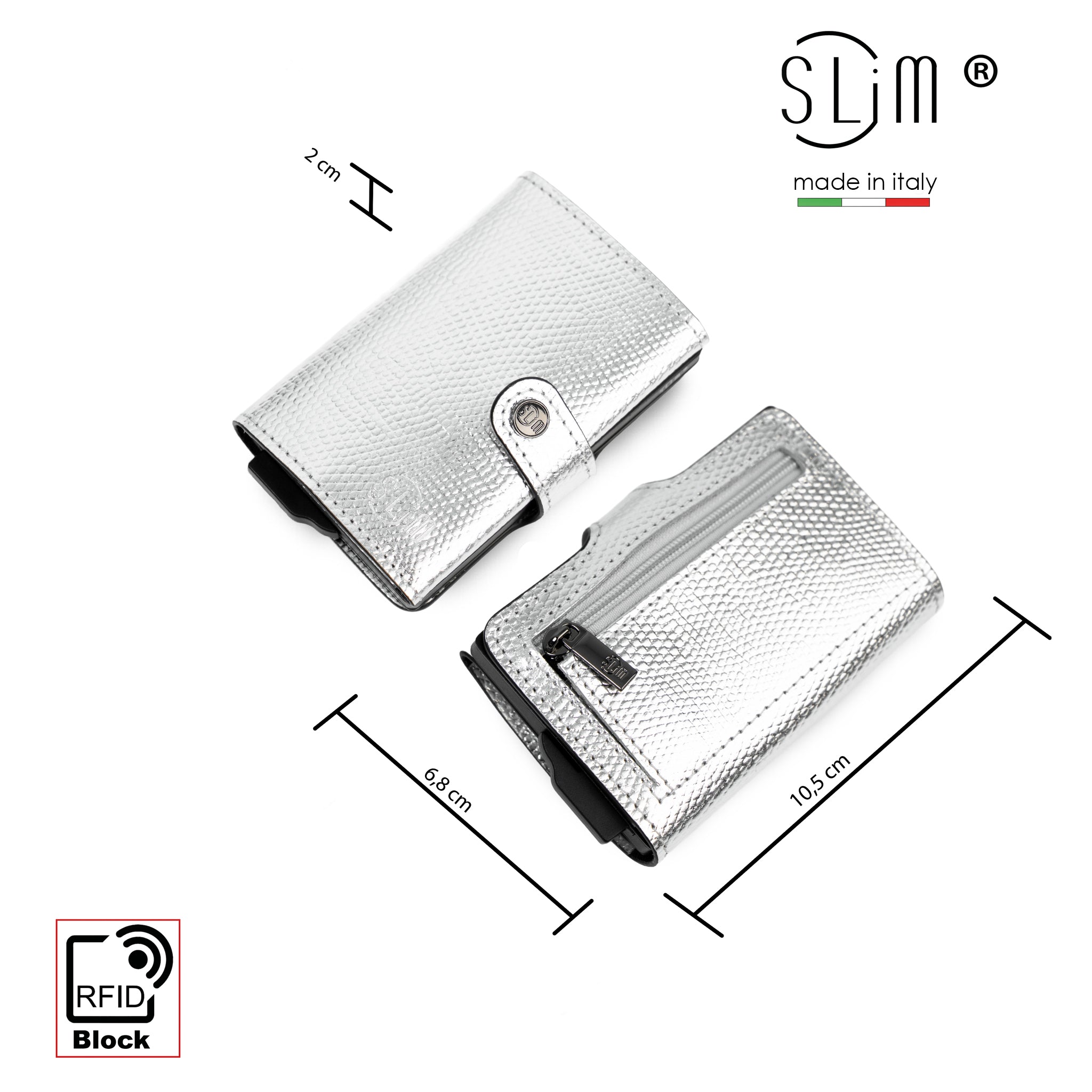 Portacarte Vera Pelle Tejus Metal Argento Laminato