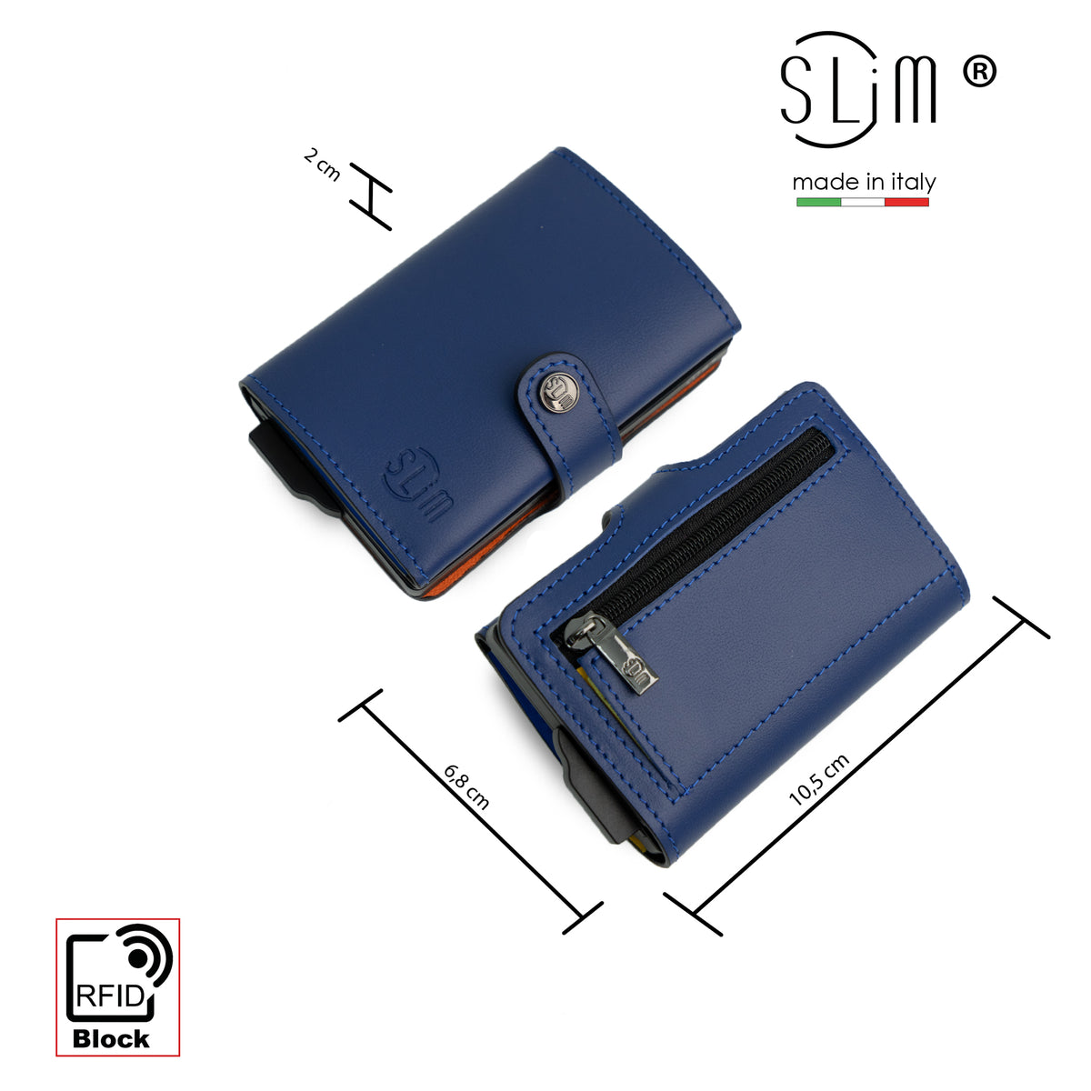 Portacarte Vera Pelle Blu Multicolor con zip porta-monete