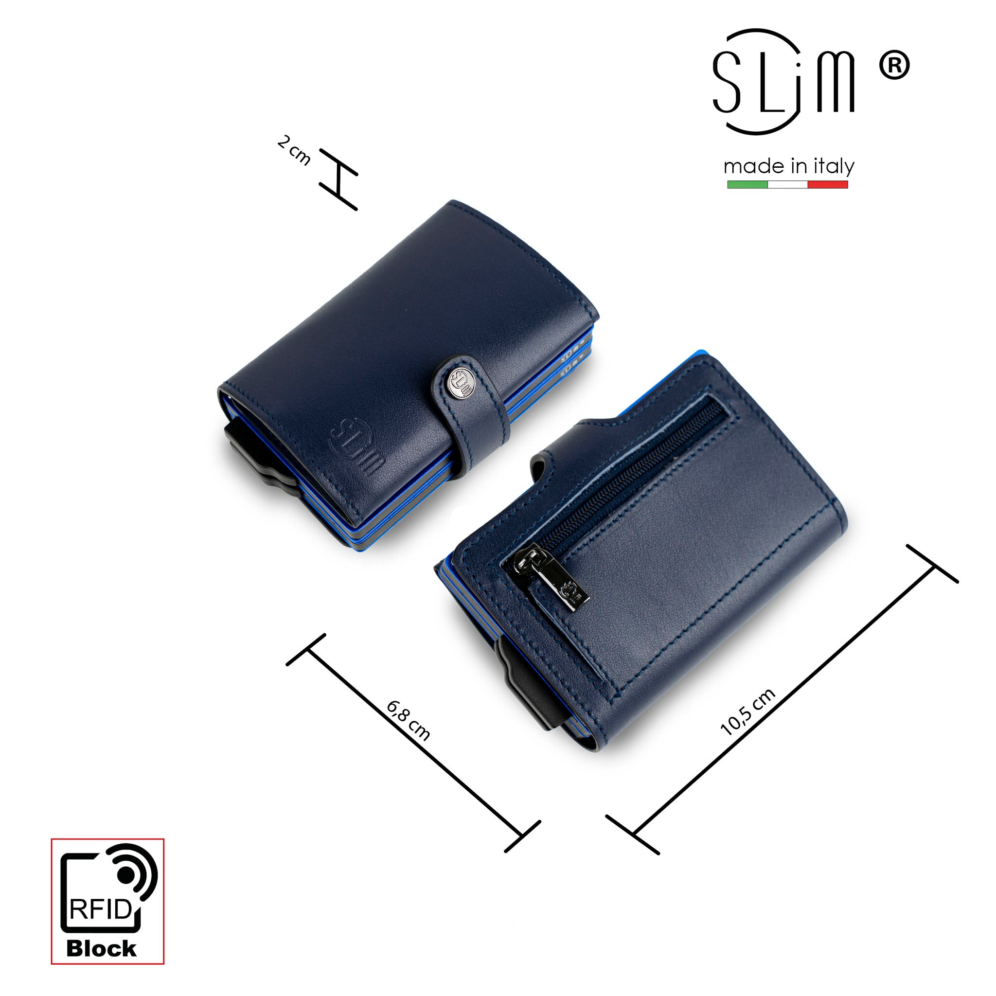 Porta Carte Vera Pelle Blu Doppia Cassa