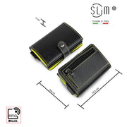 SLim®️ carbon style genuine leather wallet black/yellow with zip