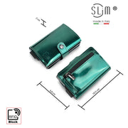 Porta Carte Vera Pelle Specchio Verde con Zip
