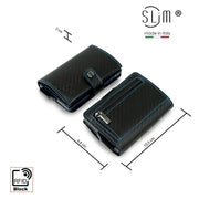 SLim®️carbon style genuine leather wallet with case and blue stitching