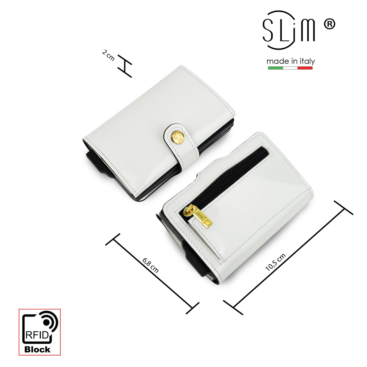 Porta Carte Vera Pelle Specchio Bianco con Zip