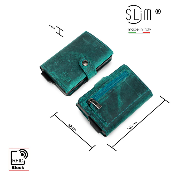 SLim®️ Genuine Crazy Horse Leather Card Holder in Dark Brown with Zip