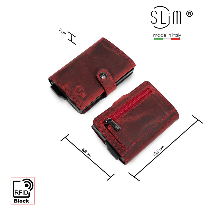 SLim®️ Genuine Crazy Horse Leather Card Holder in Dark Brown with Zip