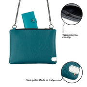 Pochette con Tracolla Vera Pelle Bottalato Petrolio