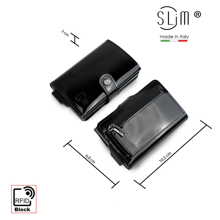 Porta Carte Vera Pelle Nero con Zip