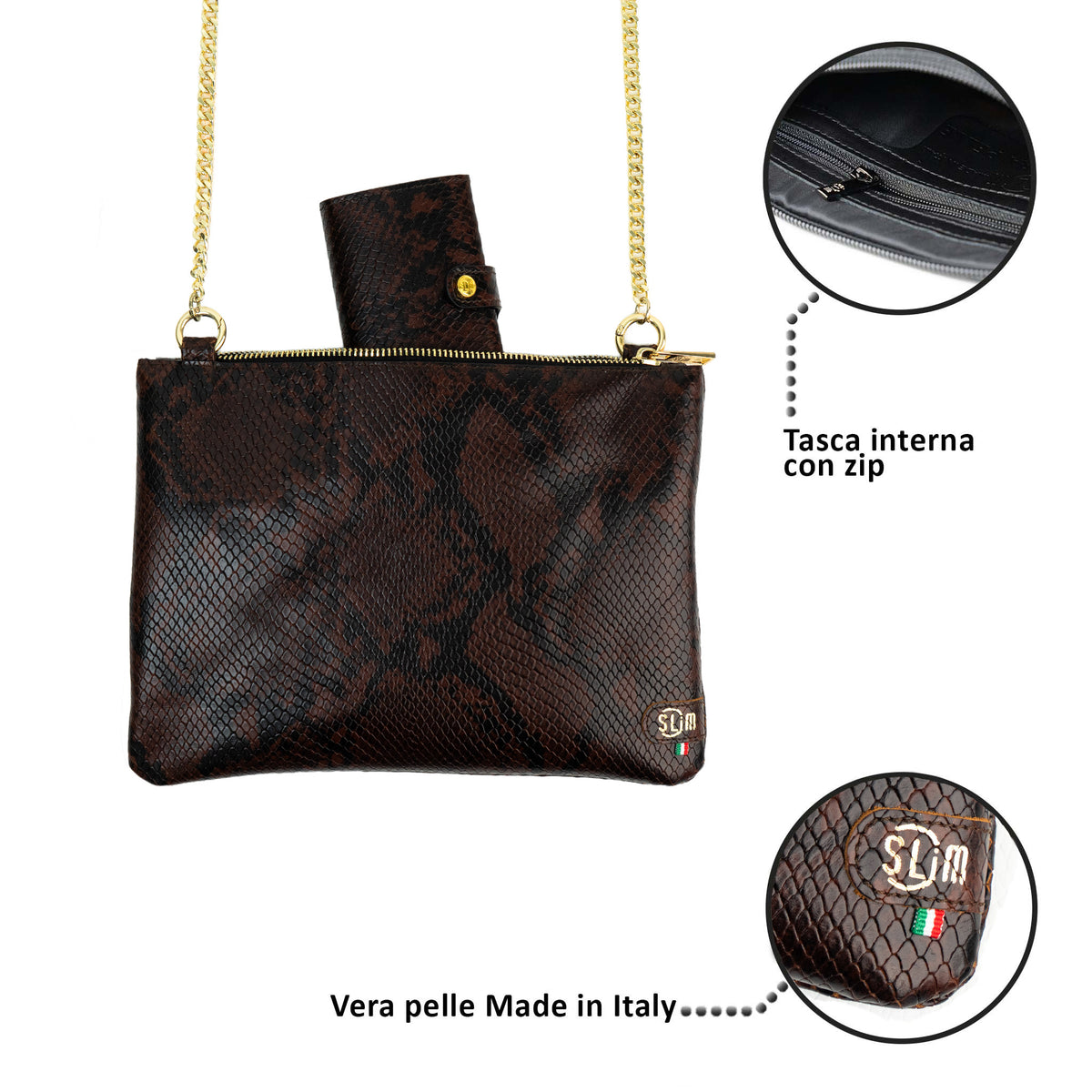 Pochette con Tracolla Vipera Marrone