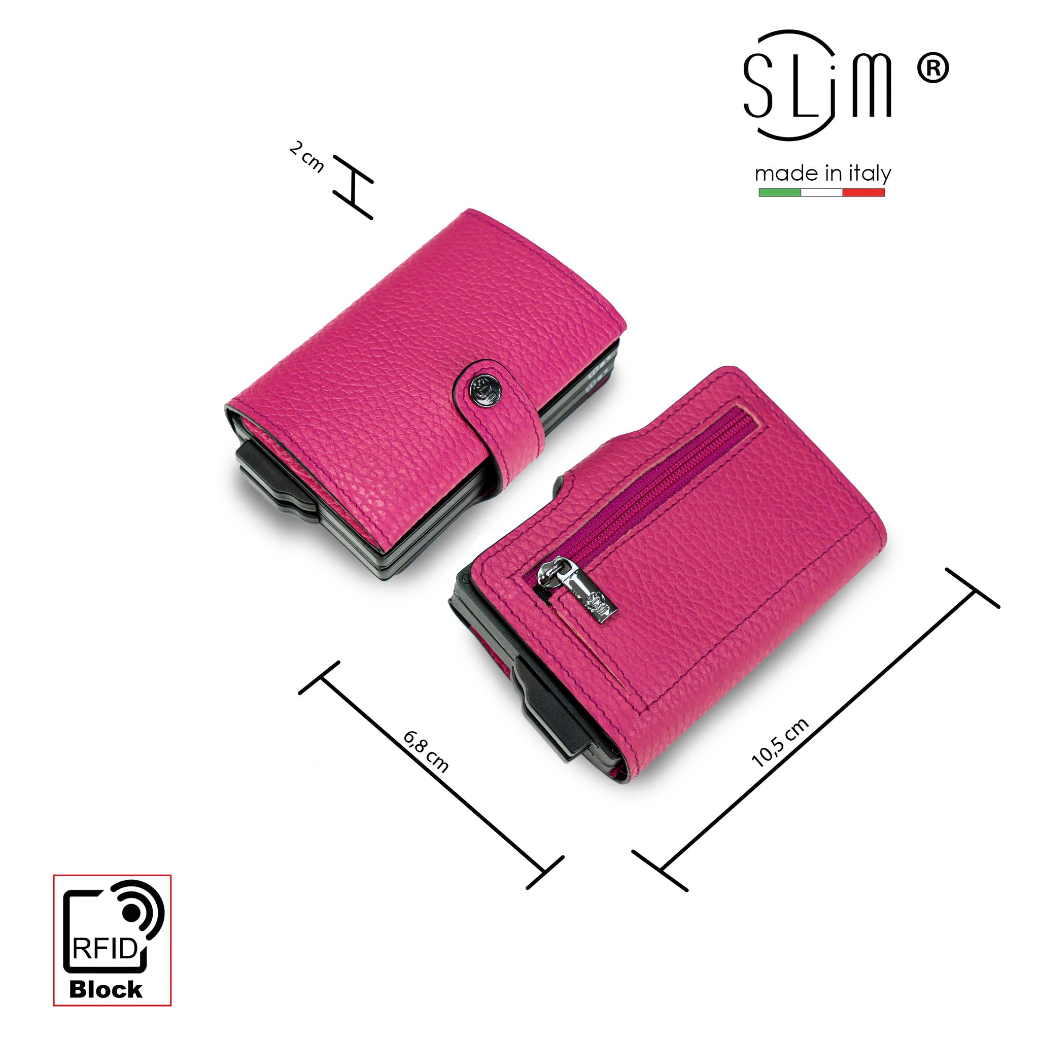 Porta Carte Vera Pelle Bottalato Fucsia Doppia Cassa