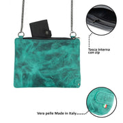 Clutch Bag with Wristband in Genuine Black Saffiano Leather