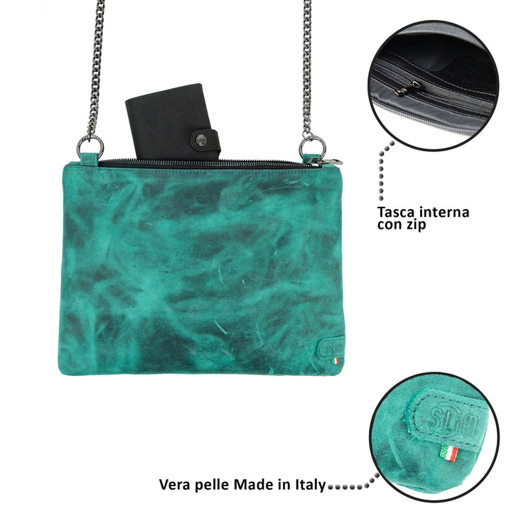 Clutch Bag with Wristband in Genuine Black Saffiano Leather