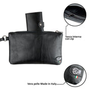Pochette con Polsiera Vera Pelle Vegetale Nero