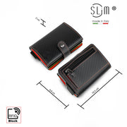 Porta Carte Vera Pelle Carbon Style Nero/Rosso con zip