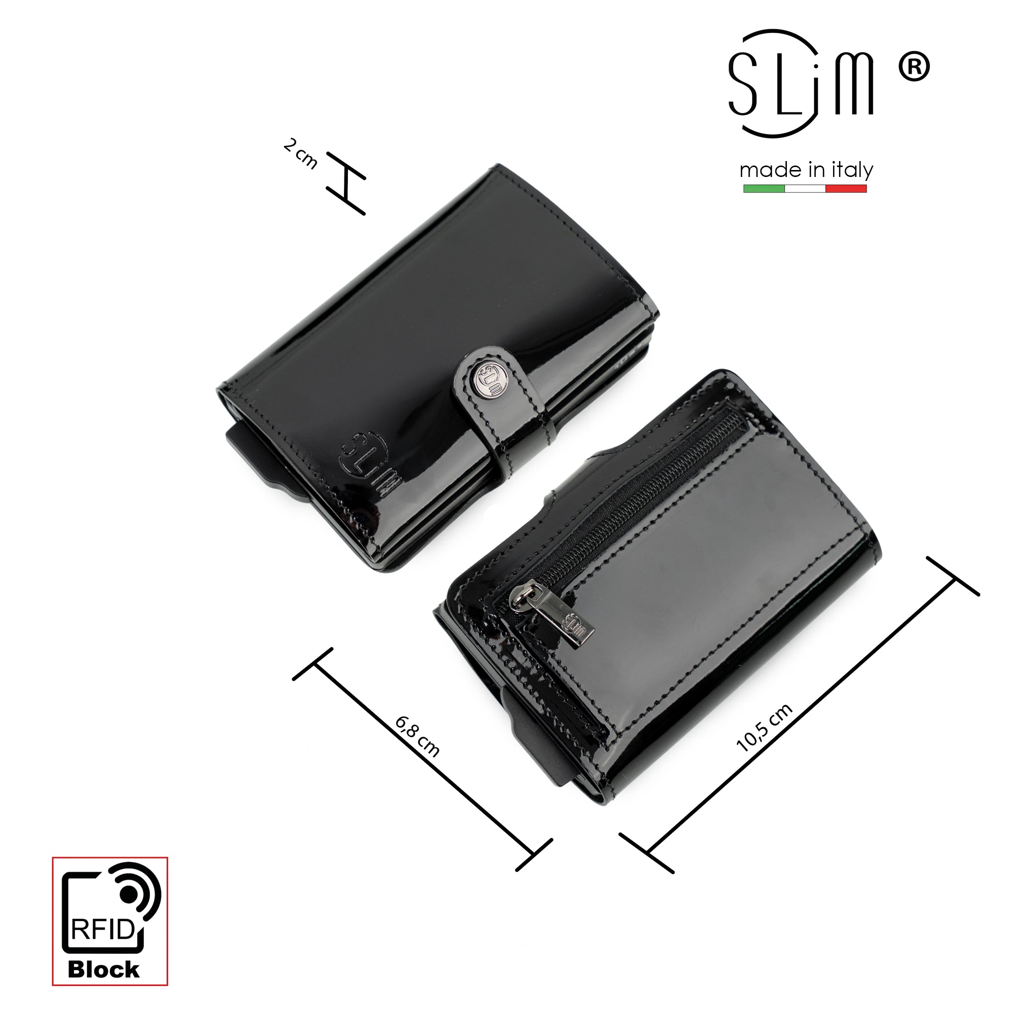 Porta Carte Vera Pelle Specchio Nero con Zip