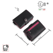 Porta Carte Vera Pelle Nero e Fucsia
