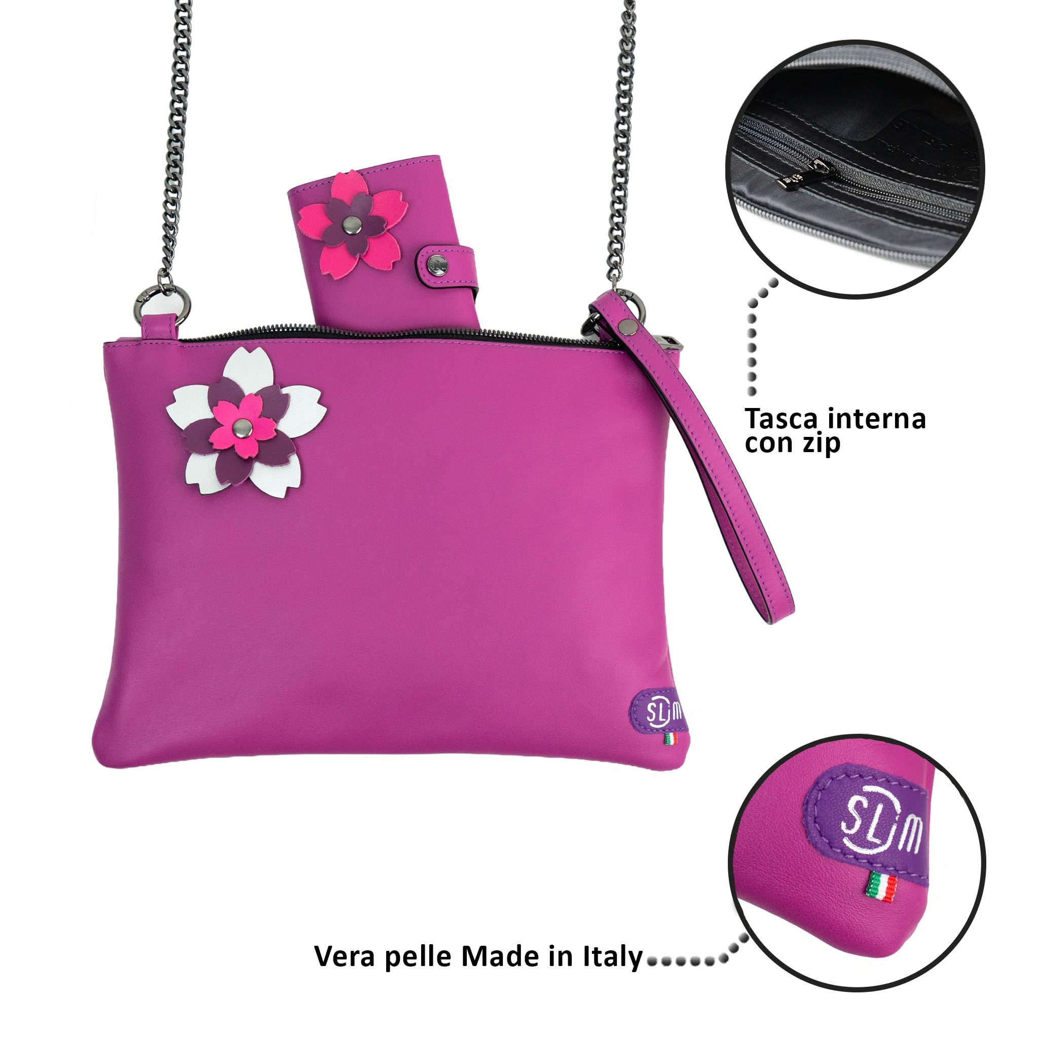 Clutch Bag with Wristband in Genuine Black Saffiano Leather