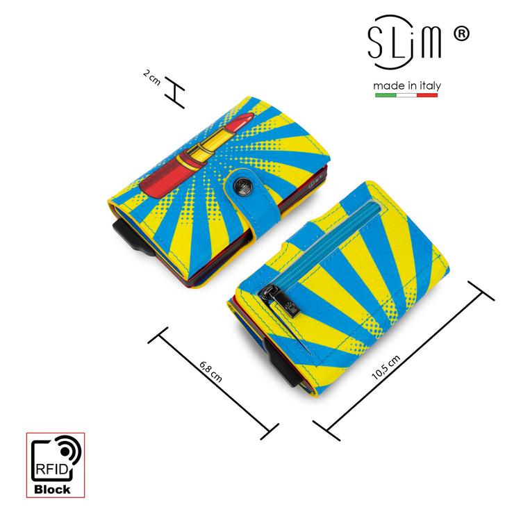 SLim®️Rossetto Pop Art Vera Pelle Bottalato con zip porta monete
