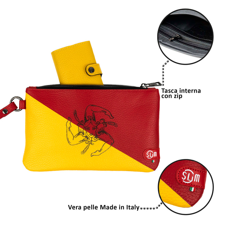 Pochette con Polsiera Vera Pelle Bottalato Tema Sicilia