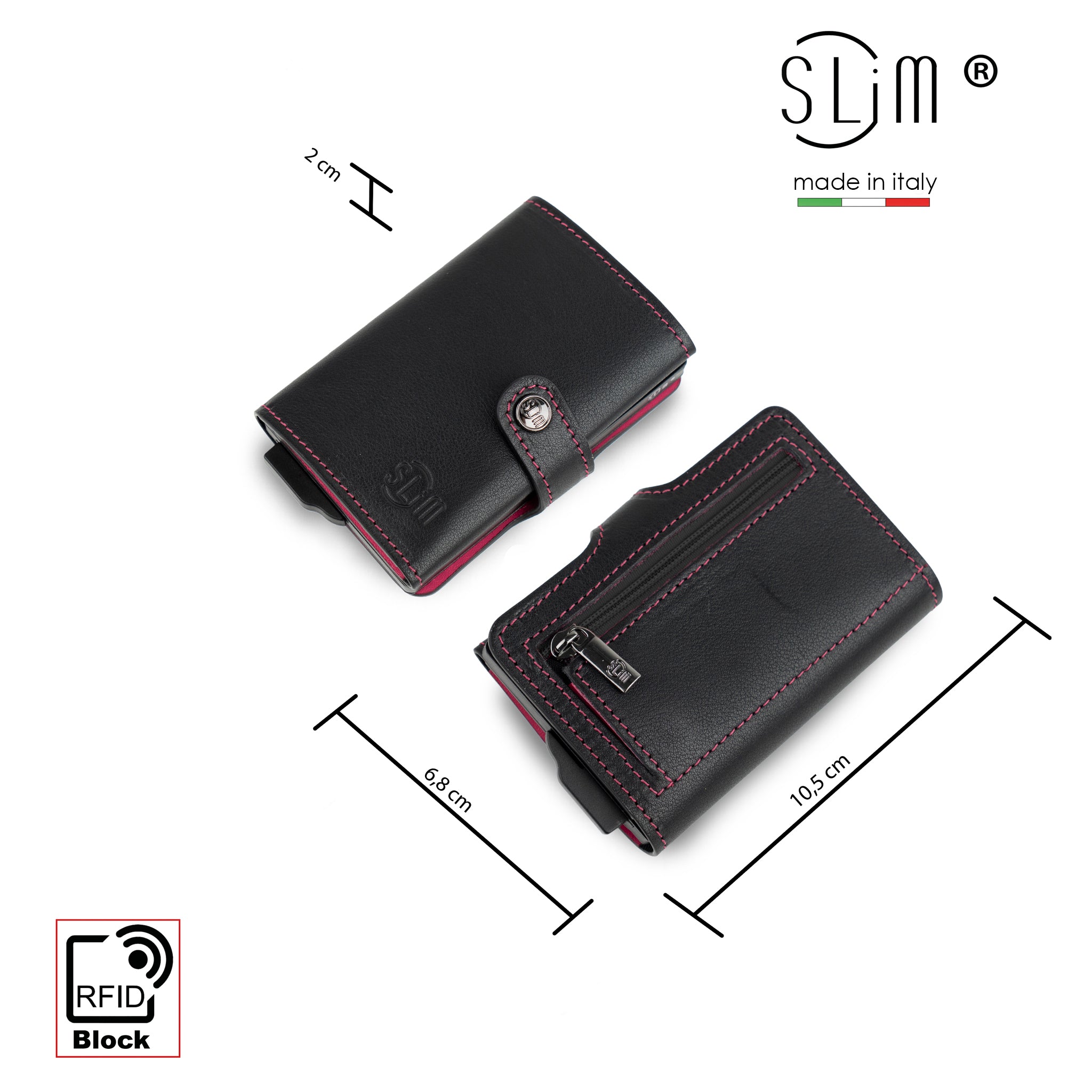 Porta Carte Vera Pelle Nero e Fucsia
