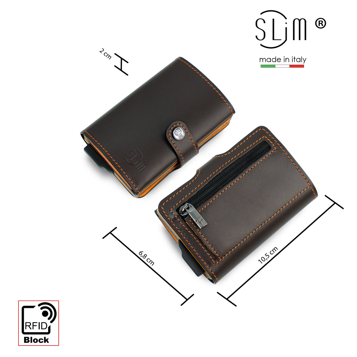 Porta Carte Vera Pelle Testa di Moro e Arancio con zip