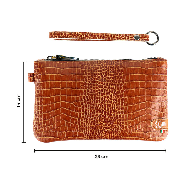 Pochette con Polsiera Vera Pelle Cocco Cuoio