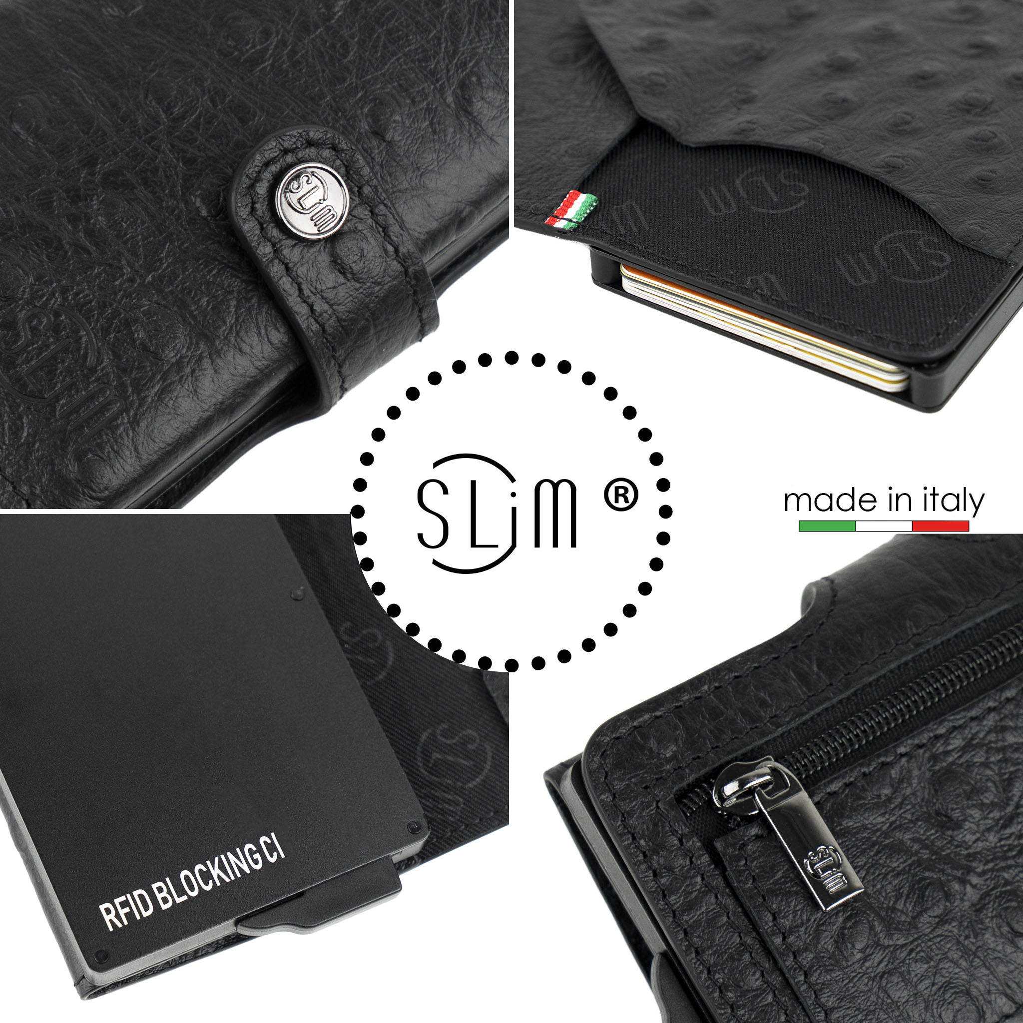 SLim®️ Vera Pelle stampa Struzzo Nero