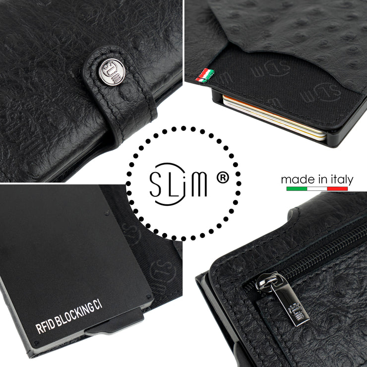 SLim®️ Vera Pelle stampa Struzzo Nero