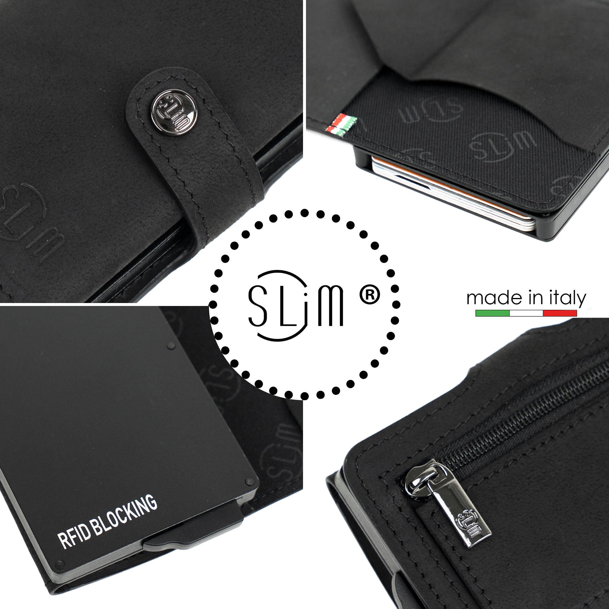 Porta Carte Vera Pelle Crazy Horse Nero con zip