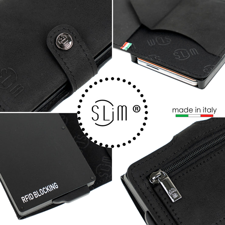 SLim®️ Genuine Crazy Horse Leather Card Holder in Dark Brown with Zip