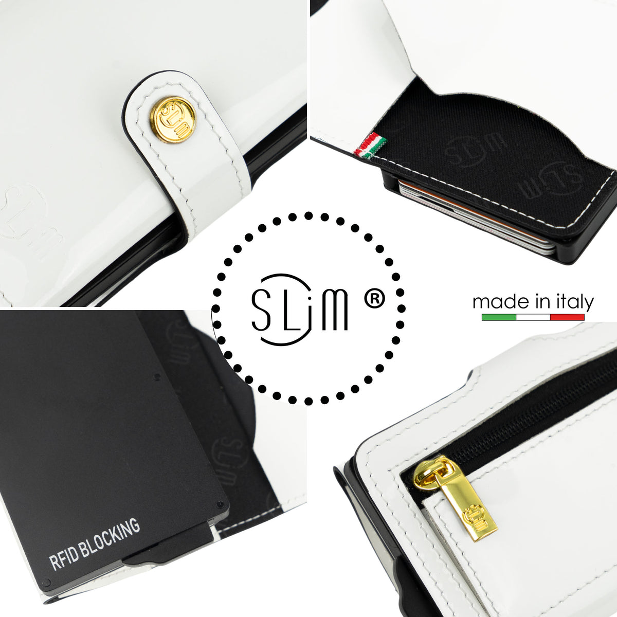 Porta Carte Vera Pelle Specchio Bianco con Zip