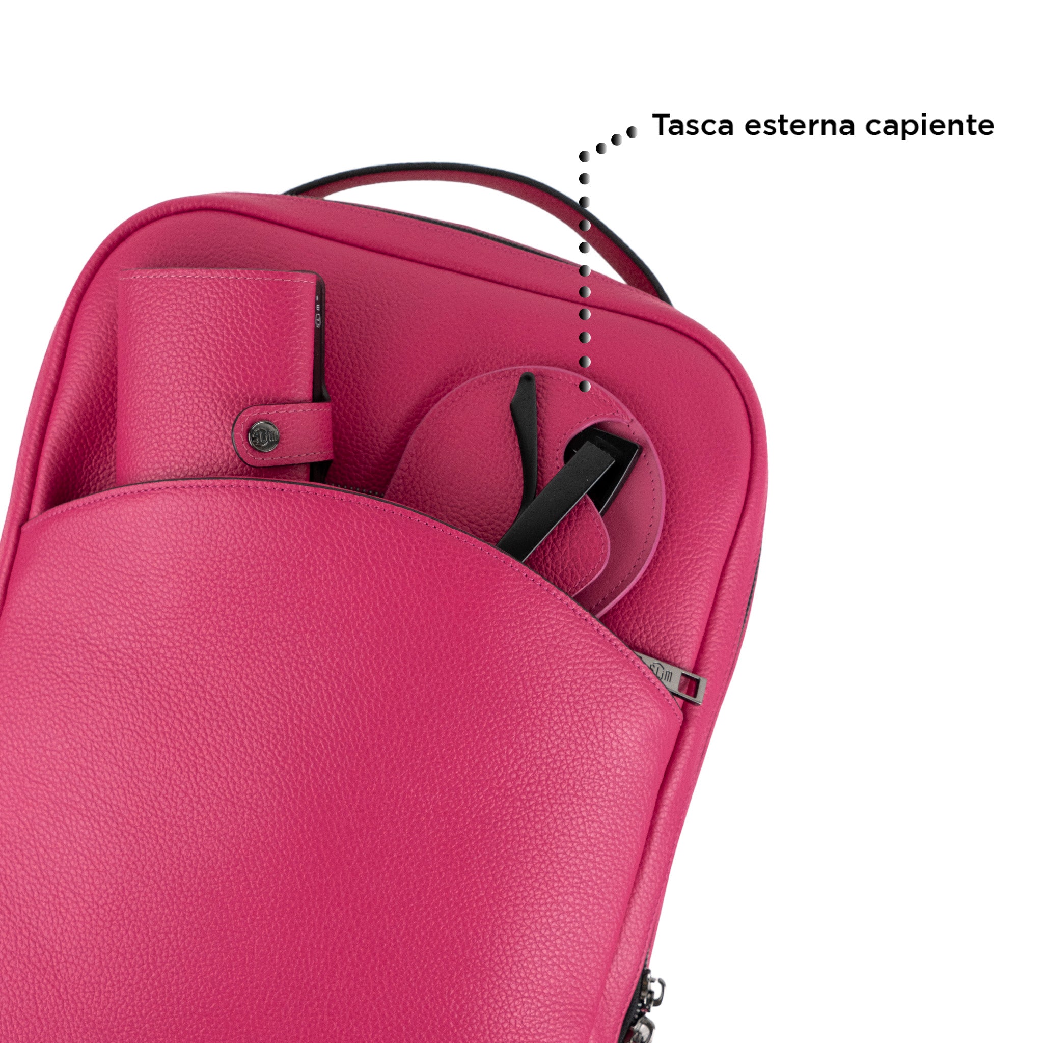 Zaino Medio Vera Pelle Bottalato Fucsia