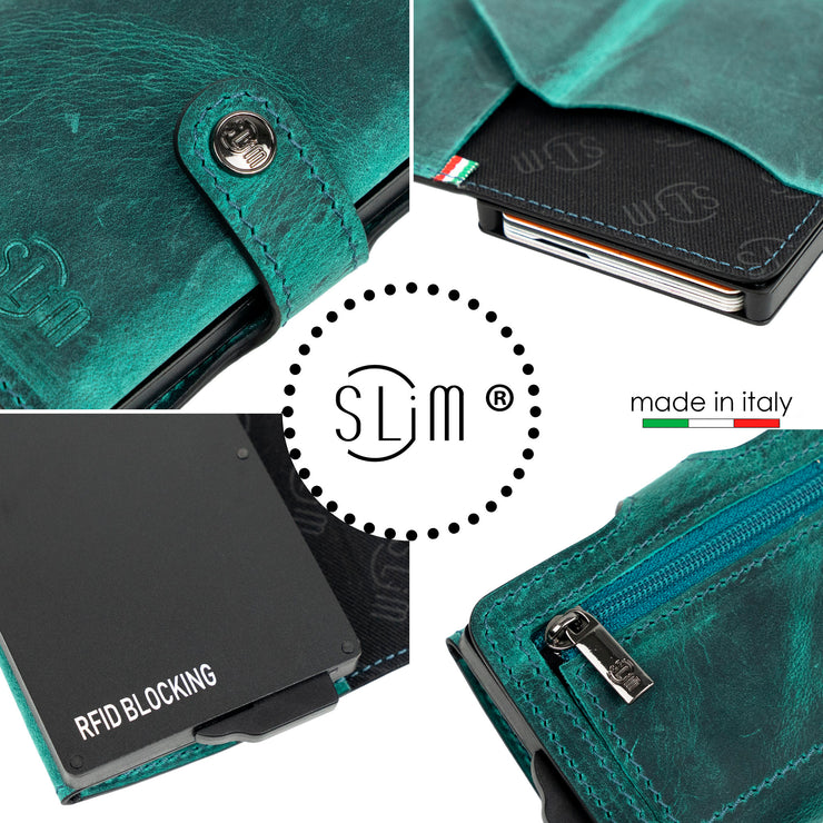 SLim®️ Genuine Crazy Horse Leather Card Holder in Dark Brown with Zip