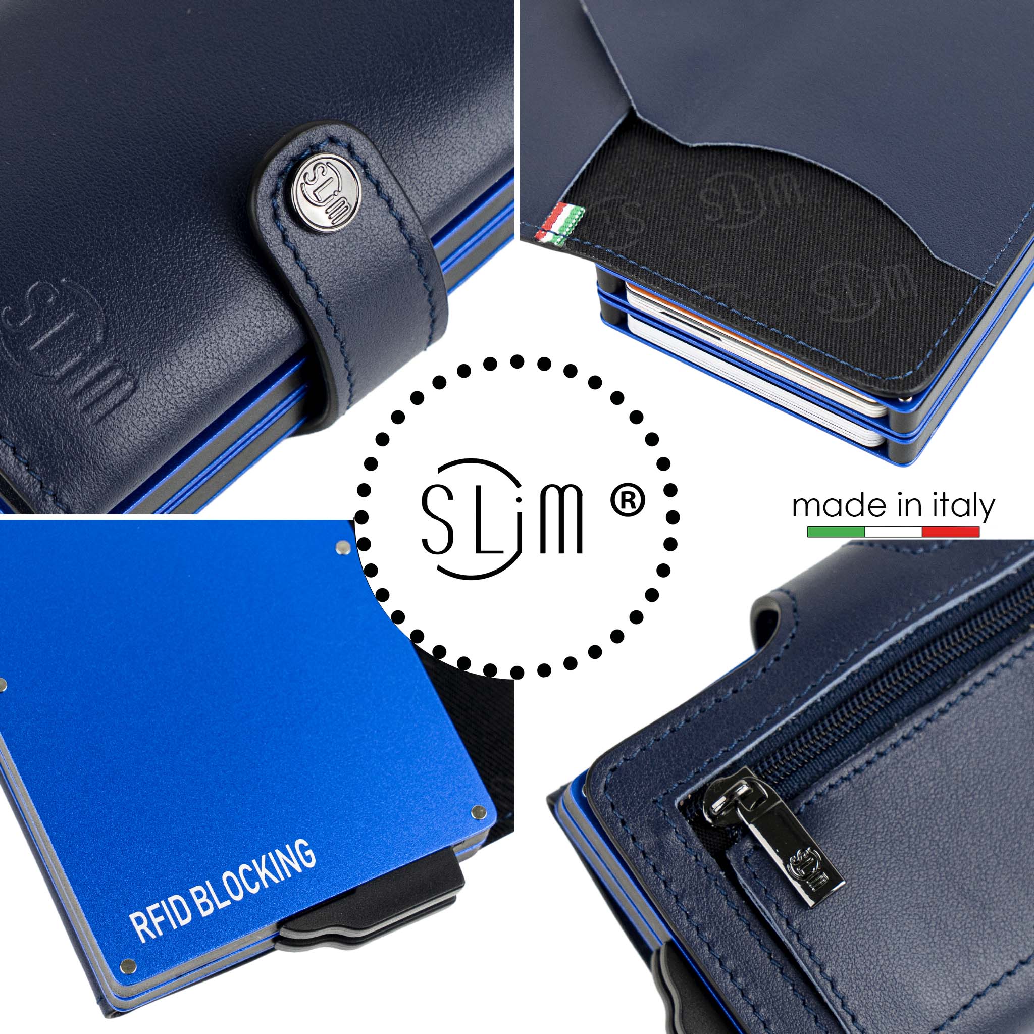 Porta Carte Vera Pelle Blu Doppia Cassa