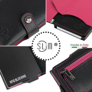 Porta Carte Vera Pelle Nero e Fucsia