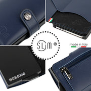Porta Carte Vera Pelle Blu con Zip