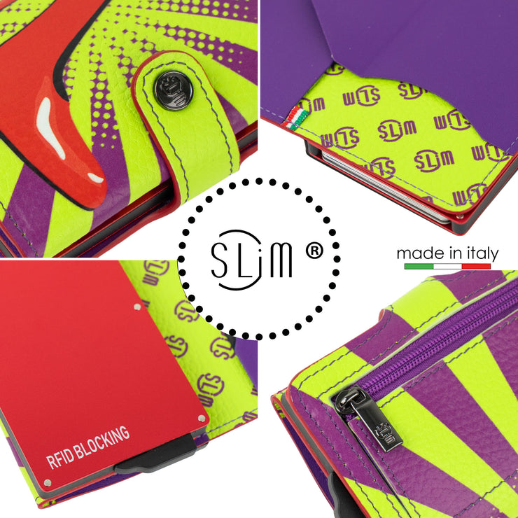 SLim®️Tacchi Pop Art Vera Pelle Bottalato con zip porta monete