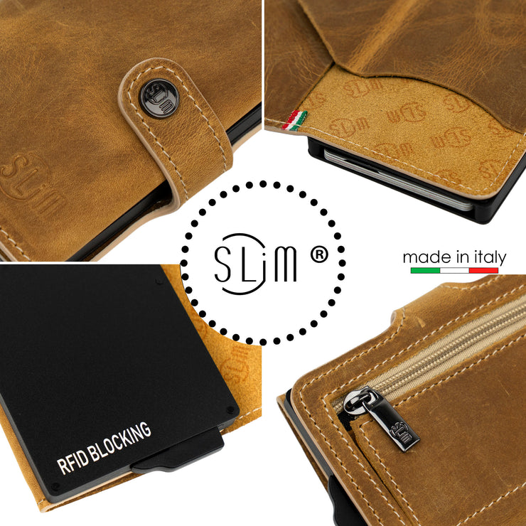 Genuine Crazy Horse Leather Card Holder in Sand with Zip