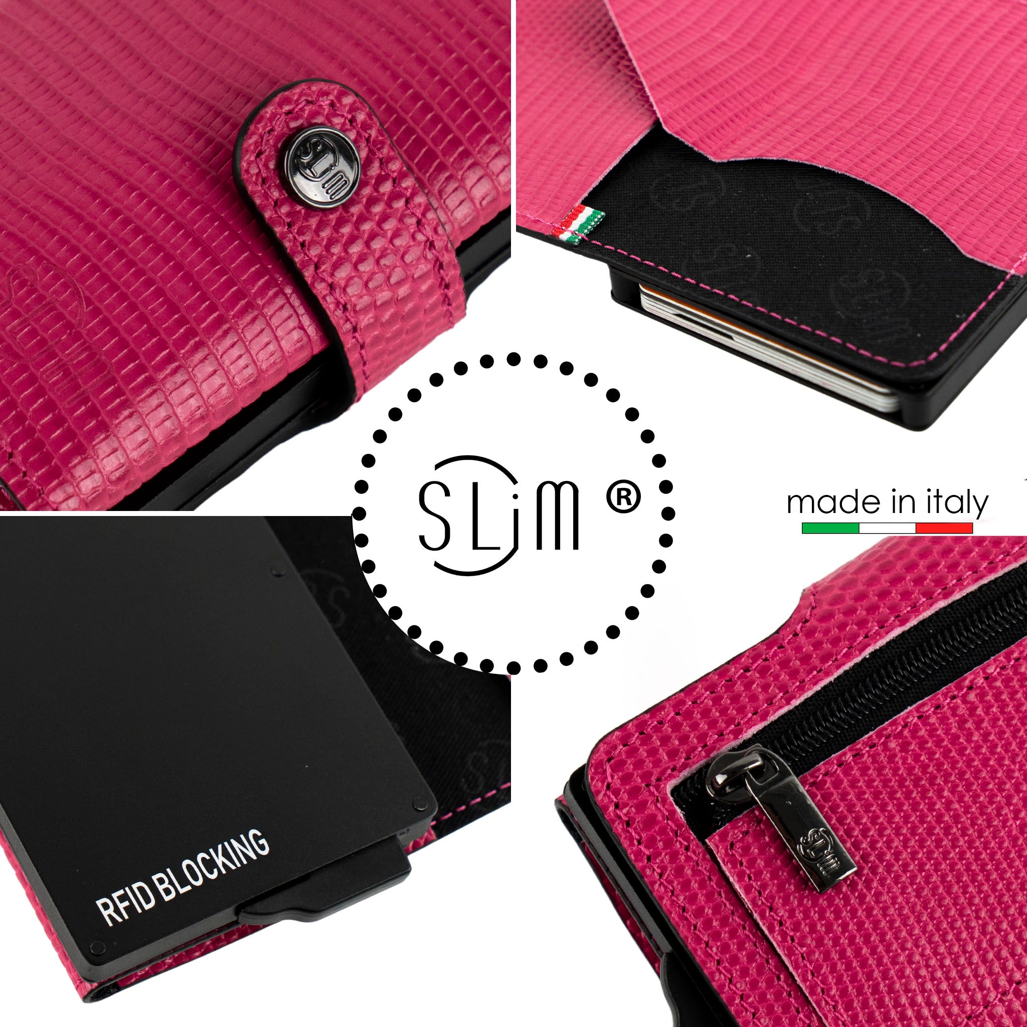 Portacarte Vera Pelle Tejus Fucsia