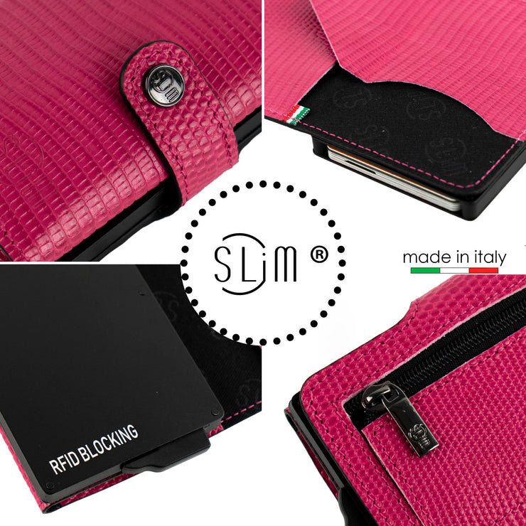 Portacarte Vera Pelle Tejus Fucsia