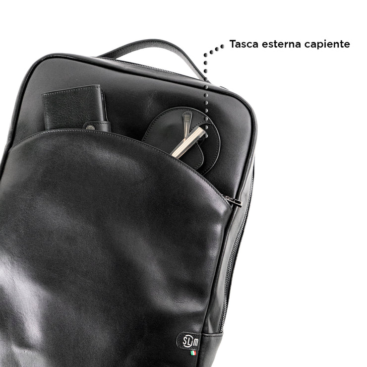 Genuine Leather Backpack Carbon Black