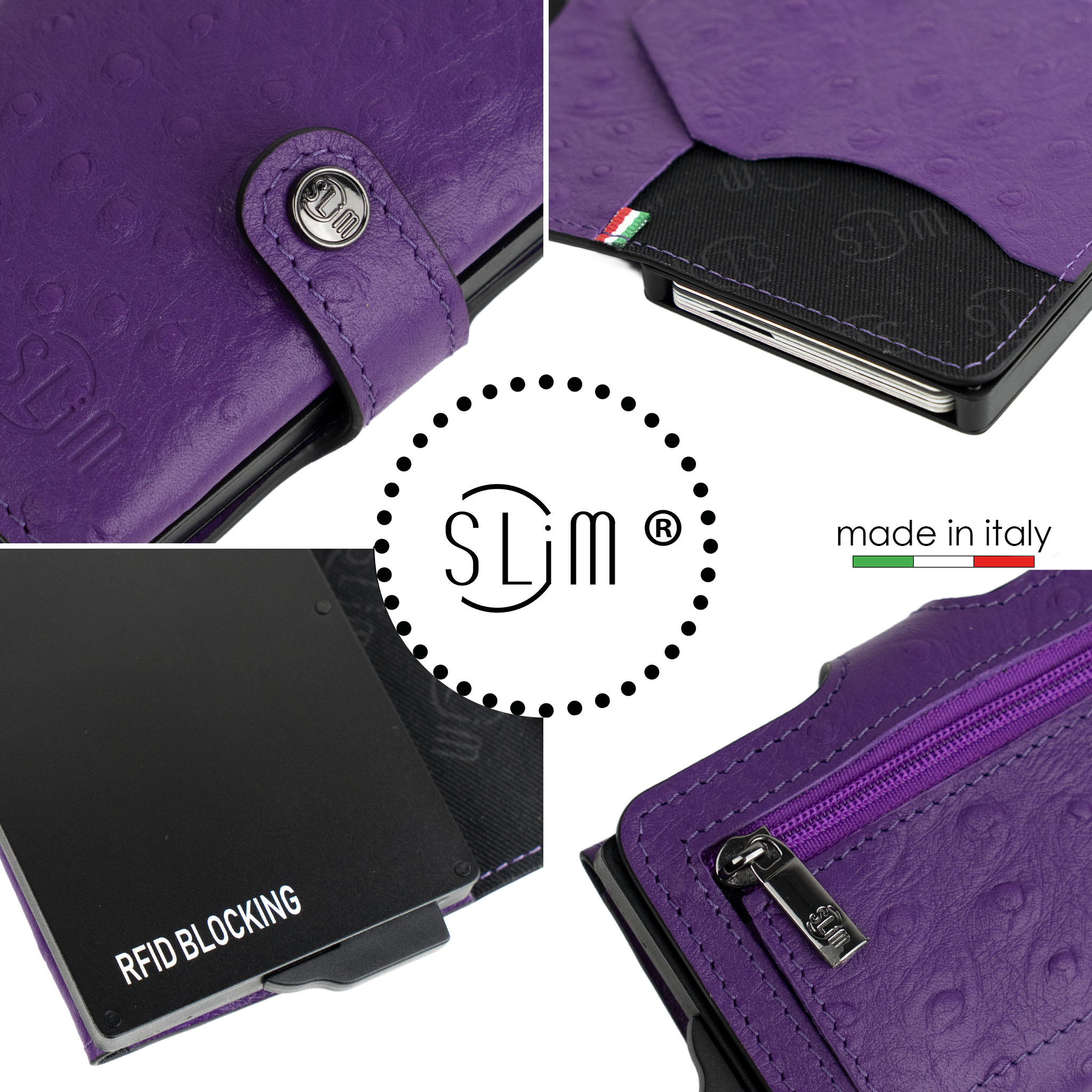 SLim®️ Vera Pelle stampa Struzzo Viola