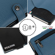 Porta Carte Vera Pelle Bottalato Blu navy con zip porta monete