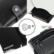 SLim®️ carbon style genuine leather wallet black/yellow with zip