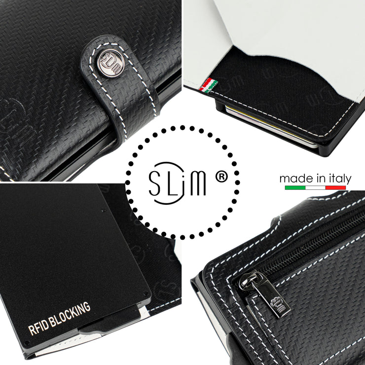 SLim®️ carbon style genuine leather wallet black/yellow with zip