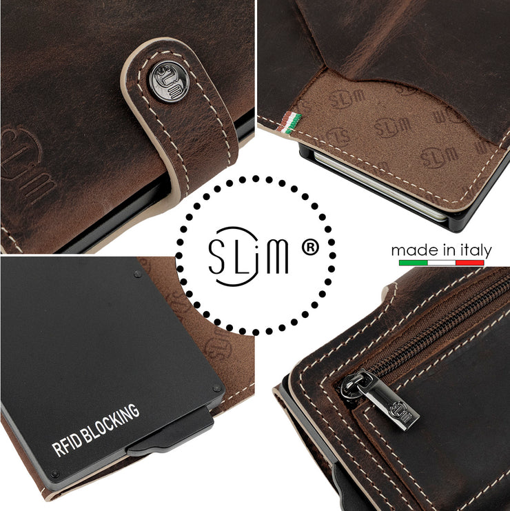 Porta Carte Vera Pelle Crazy Horse Brown con zip