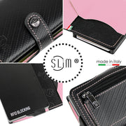 SLim®️ carbon style genuine leather wallet black/yellow with zip