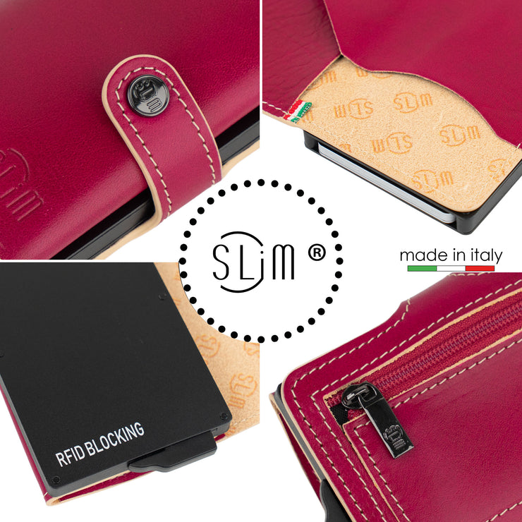 Genuine Vegetable Tanned Leather Card Holder Red Zip